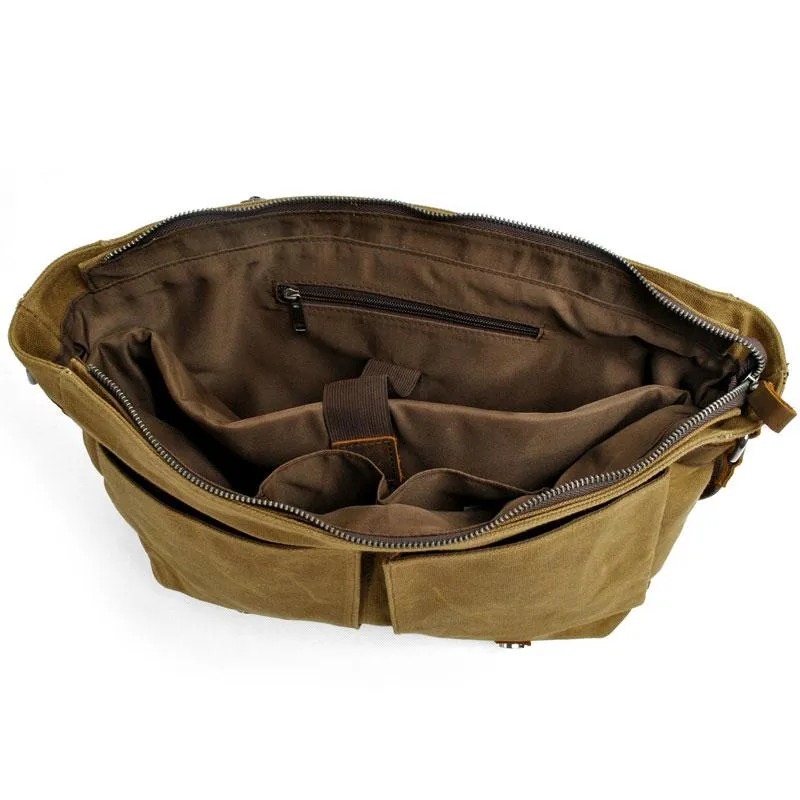 Mens Waxed Canvas Side Bag Canvas Messenger Courier Bag Shoulder Bag for Men