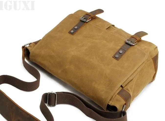 Mens Waxed Canvas Side Bag Canvas Messenger Courier Bag Shoulder Bag for Men