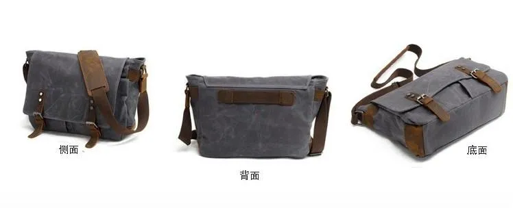 Mens Waxed Canvas Side Bag Canvas Messenger Courier Bag Shoulder Bag for Men