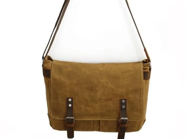 Mens Waxed Canvas Side Bag Canvas Messenger Courier Bag Shoulder Bag for Men