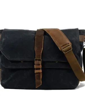 Mens Waxed Canvas Side Bag Messenger Bag Canvas Courier Bag for Men