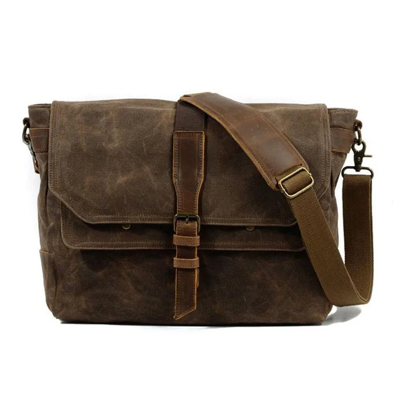 Mens Waxed Canvas Side Bag Messenger Bag Canvas Courier Bag for Men