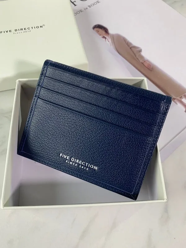 Minimalist Women Dark Blue Leather Slim Card Holders Small Card Wallet Cute Card Holder Credit Card Holder For Women