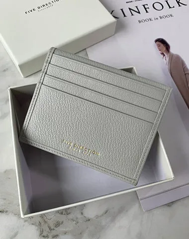 Minimalist Women Dark Gray Leather Slim Card Holders Small Card Wallet Cute Card Holder Credit Card Holder For Women