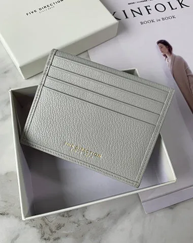 Minimalist Women Dark Gray Leather Slim Card Holders Small Card Wallet Cute Card Holder Credit Card Holder For Women