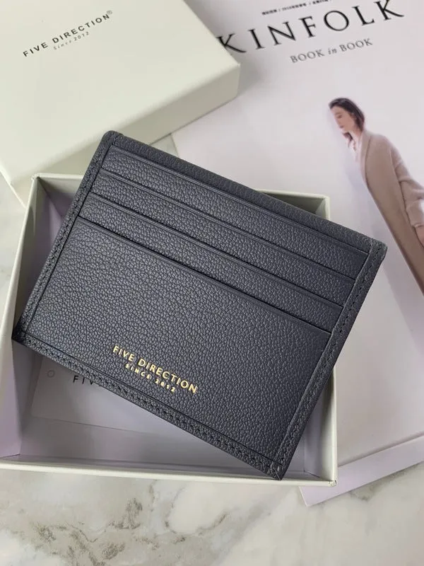 Minimalist Women Dark Gray Leather Slim Card Holders Small Card Wallet Cute Card Holder Credit Card Holder For Women