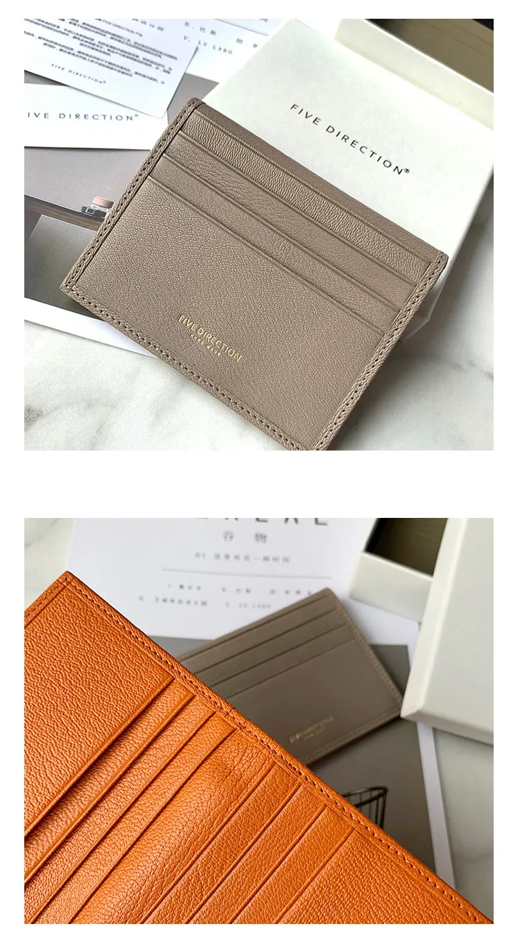 Minimalist Women Dark Gray Leather Slim Card Holders Small Card Wallet Cute Card Holder Credit Card Holder For Women