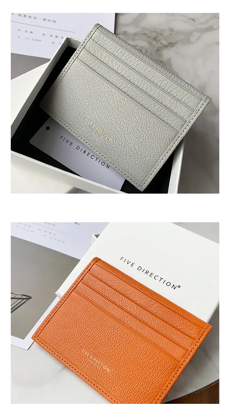 Minimalist Women Dark Gray Leather Slim Card Holders Small Card Wallet Cute Card Holder Credit Card Holder For Women