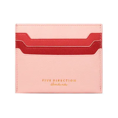 Minimalist Women Pink&Red Vegan Leather Card Holders CONTRAST COLOR Small Card Wallet Slim Card Holder Credit Card Holder For Women