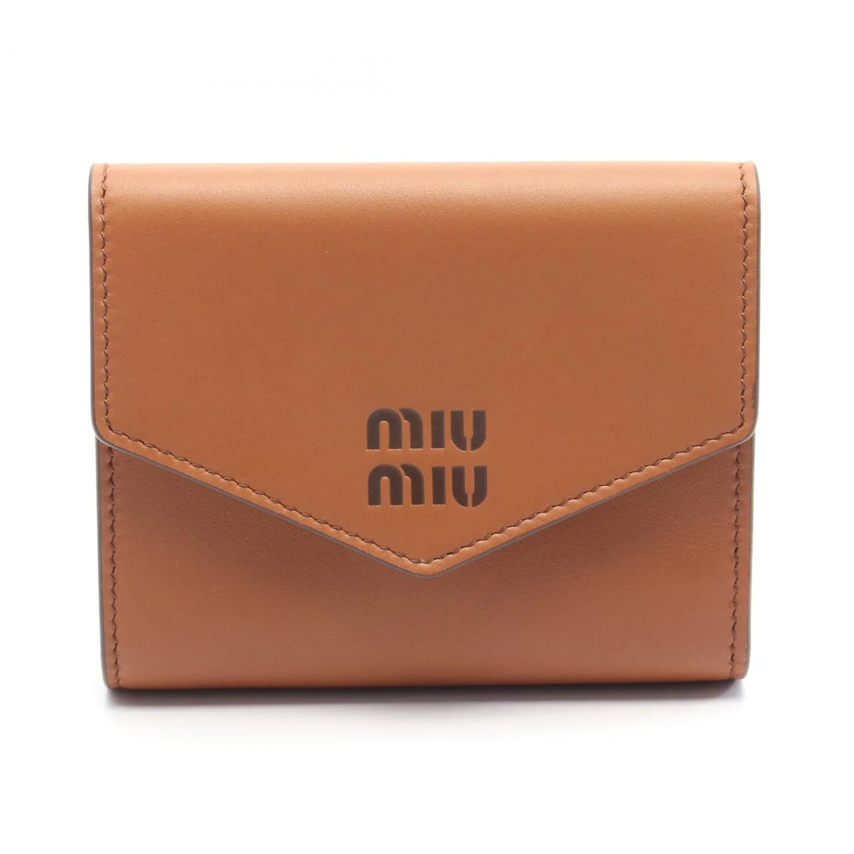 Miu Miu Leather Square Tri-Fold Wallet Brown