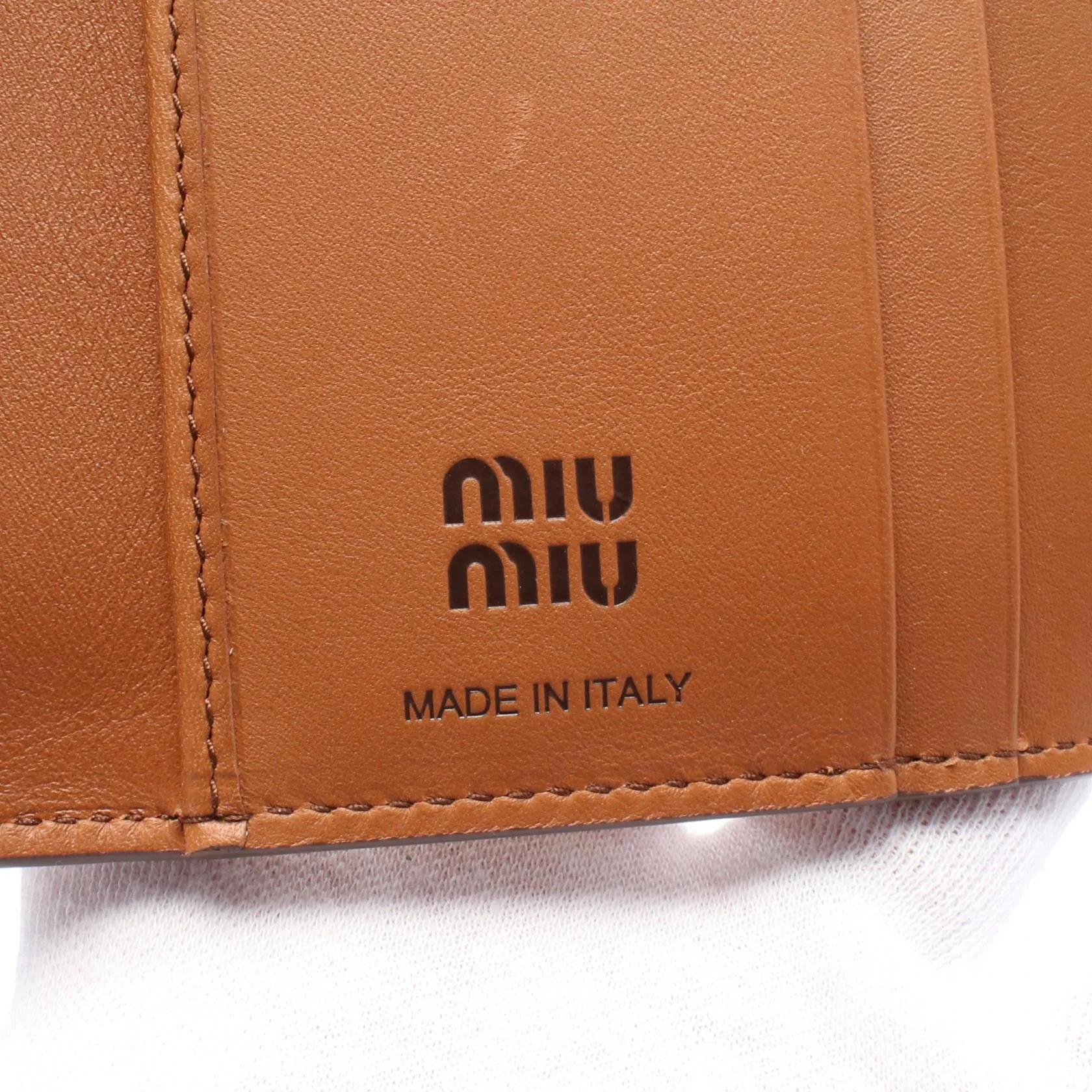 Miu Miu Leather Square Tri-Fold Wallet Brown