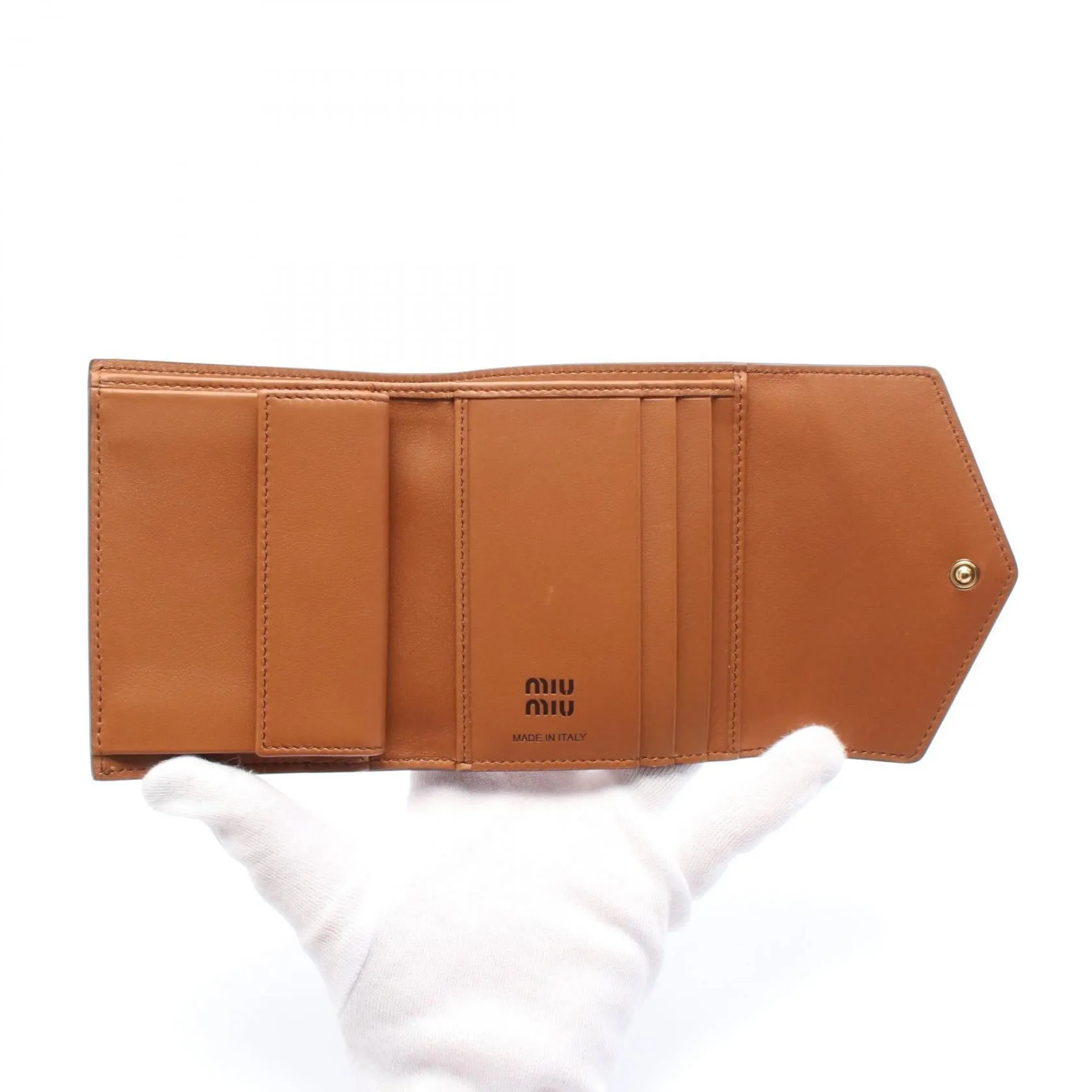 Miu Miu Leather Square Tri-Fold Wallet Brown