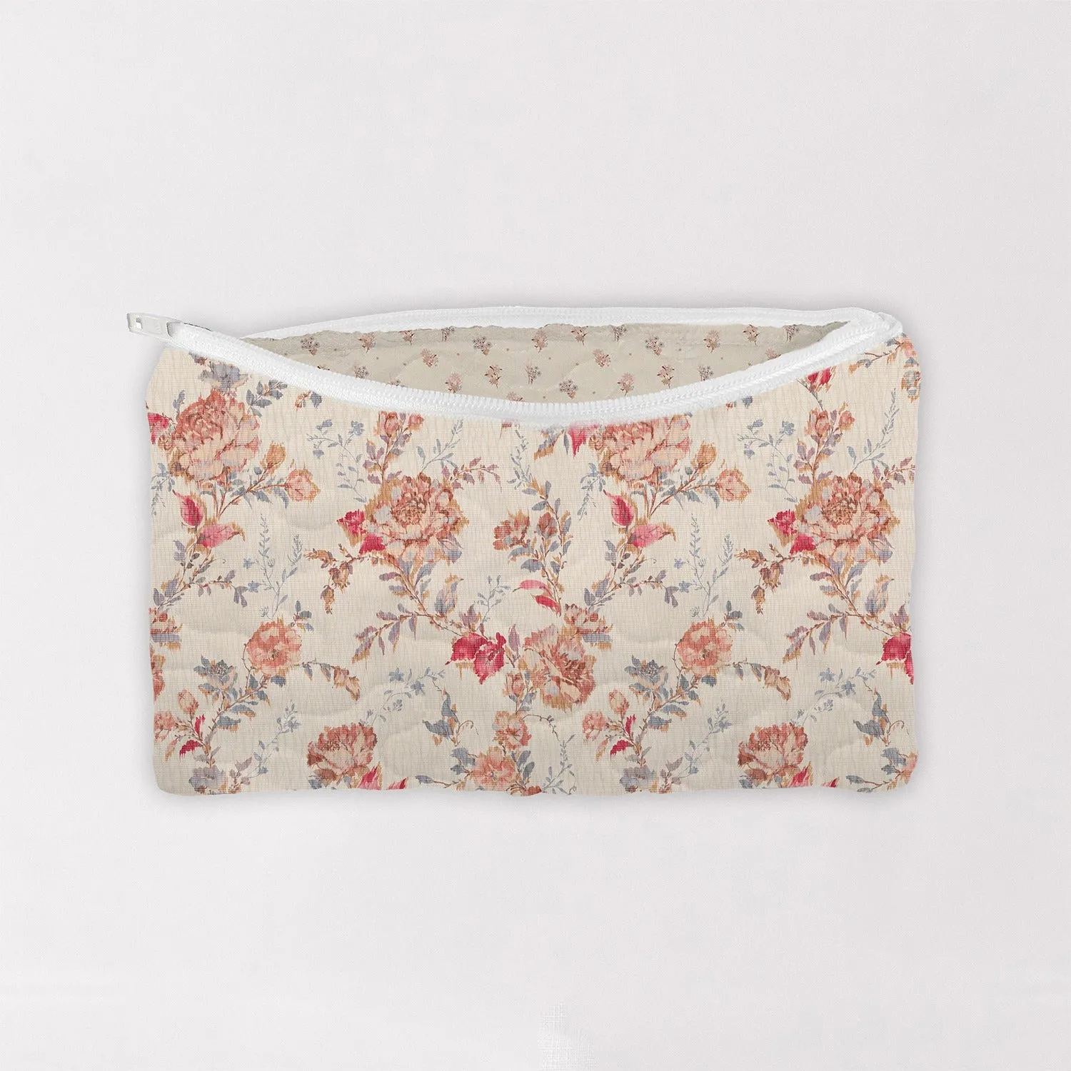 Natalie Floral Pink Quilted Makeup Bag