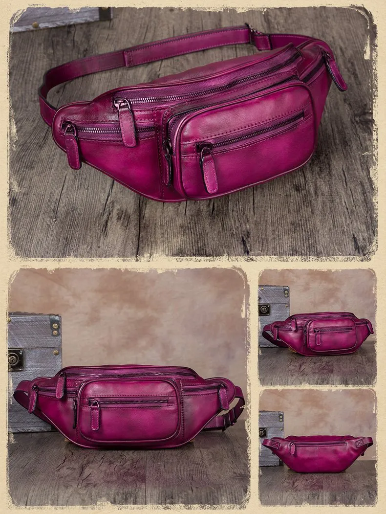 Purple Leather Womens Fanny Pack Hip Belt Bags Waist Bag Hip Bag Bum Bag for Women