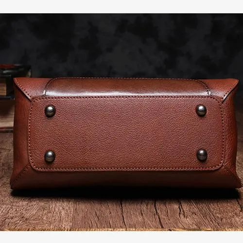 Red Geometric Vintage Womens Handbag Leather Brown Shoulder Handbag Purse for Ladies