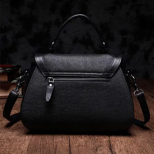 Red Geometric Vintage Womens Handbag Leather Brown Shoulder Handbag Purse for Ladies
