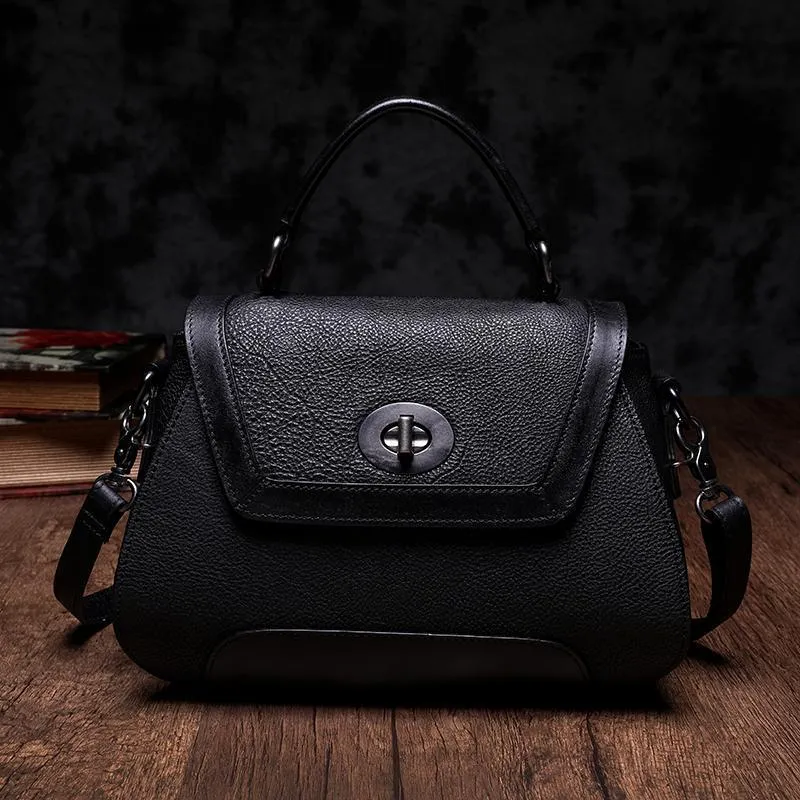Red Geometric Vintage Womens Handbag Leather Brown Shoulder Handbag Purse for Ladies