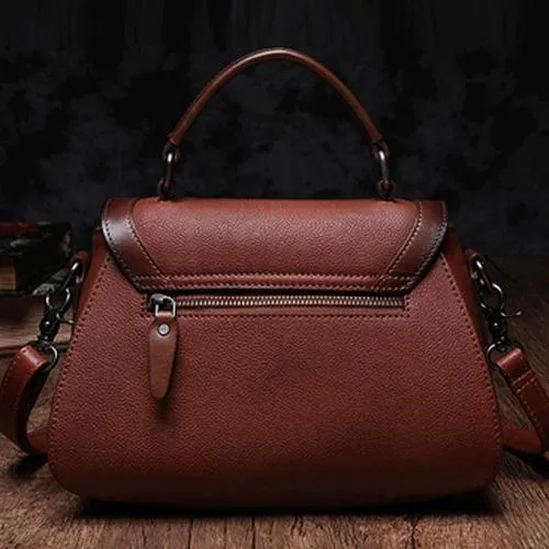 Red Geometric Vintage Womens Handbag Leather Brown Shoulder Handbag Purse for Ladies
