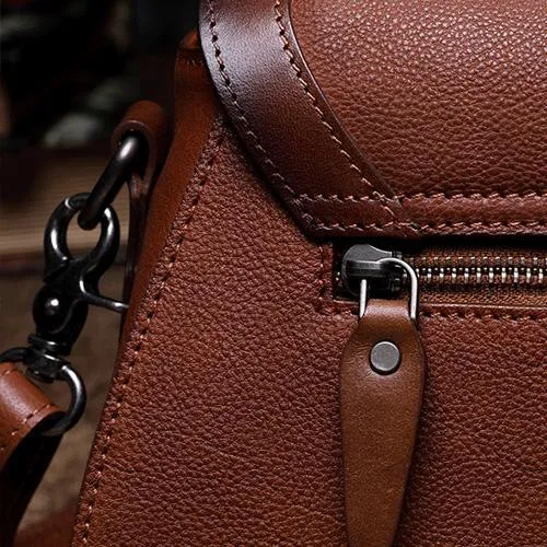 Red Geometric Vintage Womens Handbag Leather Brown Shoulder Handbag Purse for Ladies