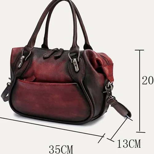 Red Vintage Leather 13" Womens Tote Shopper Handbag Dumpling Bag Purse for Ladies