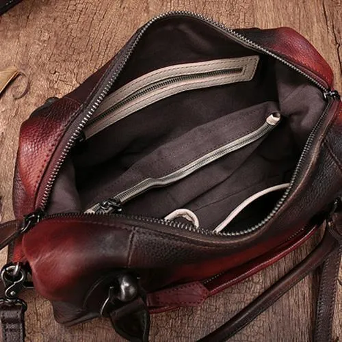 Red Vintage Leather 13" Womens Tote Shopper Handbag Dumpling Bag Purse for Ladies