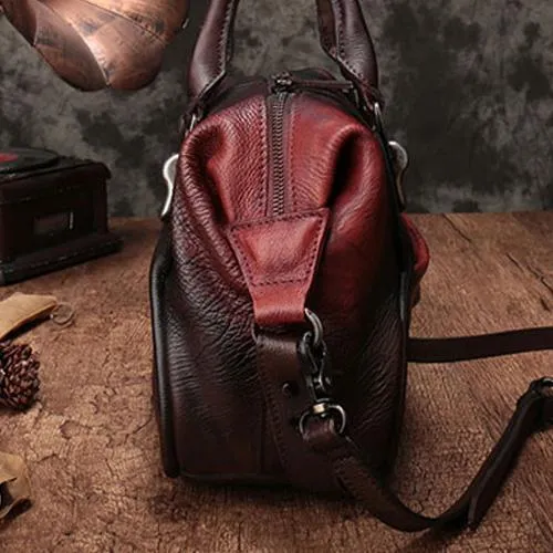 Red Vintage Leather 13" Womens Tote Shopper Handbag Dumpling Bag Purse for Ladies