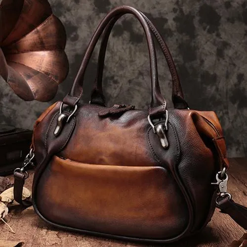 Red Vintage Leather 13" Womens Tote Shopper Handbag Dumpling Bag Purse for Ladies