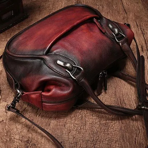 Red Vintage Leather 13" Womens Tote Shopper Handbag Dumpling Bag Purse for Ladies