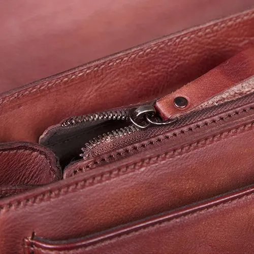 Red Vintage Leather Purse Handmade Rivet Satchel Handbag Shoulder Bags Crossbody Purses