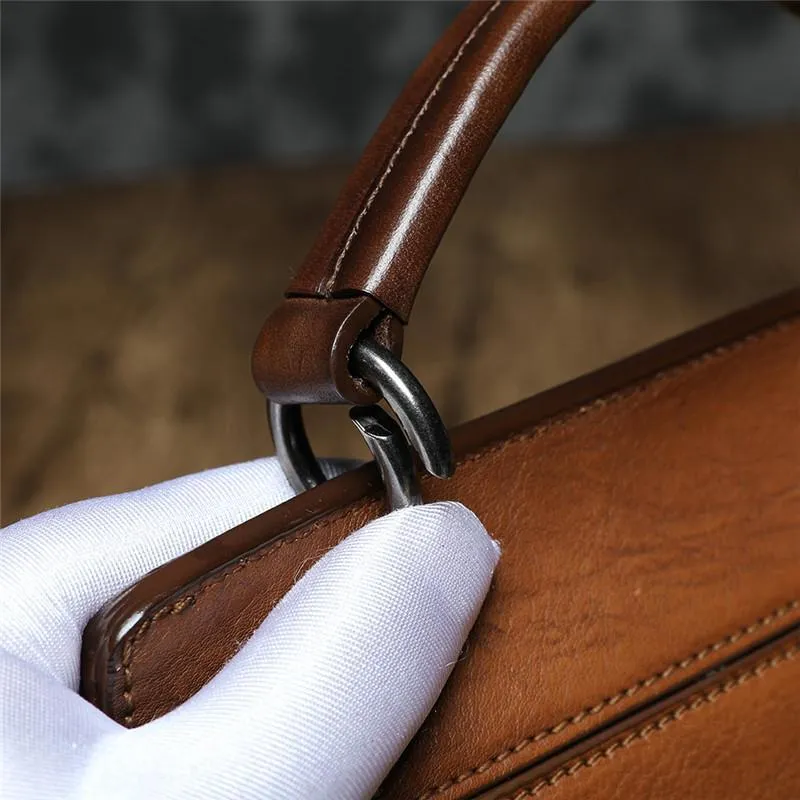 Red Vintage Womens Leather Satchel Handbags Brown Shoulder Bag Purses for Ladies