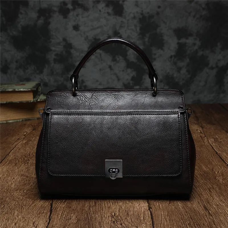 Red Vintage Womens Leather Satchel Handbags Brown Shoulder Bag Purses for Ladies