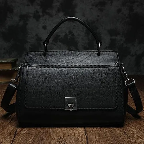 Red Vintage Womens Leather Satchel Handbags Brown Shoulder Bag Purses for Ladies
