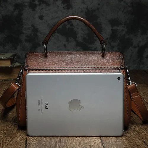 Red Vintage Womens Leather Satchel Handbags Brown Shoulder Bag Purses for Ladies