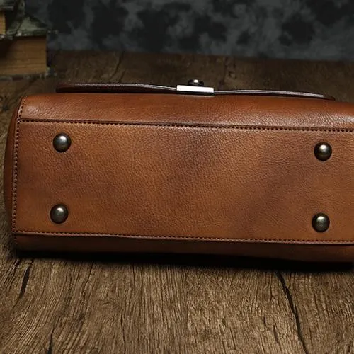 Red Vintage Womens Leather Satchel Handbags Brown Shoulder Bag Purses for Ladies