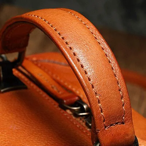 Red Womens Leather Satchel Handbag Cube Square Box Satchel Brown Handbag Purse for Ladies