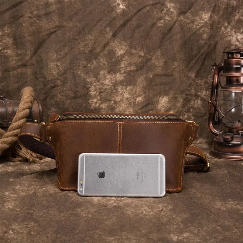 Retro Brown LEATHER MENS FANNY PACK FOR MEN BUMBAG Vintage WAIST BAGS