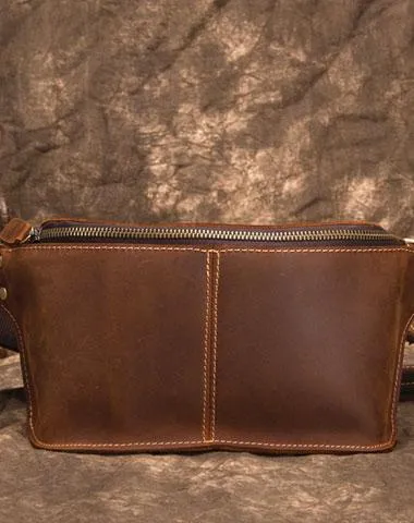 Retro Brown LEATHER MENS FANNY PACK FOR MEN BUMBAG Vintage WAIST BAGS