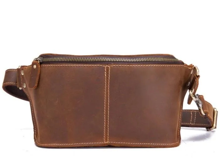 Retro Brown LEATHER MENS FANNY PACK FOR MEN BUMBAG Vintage WAIST BAGS