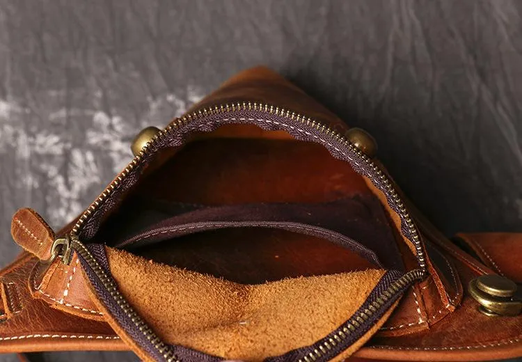 Retro Brown MENS LEATHER FANNY PACK FOR MEN Dark Coffee Ox Head BUMBAG Vintage WAIST BAGS