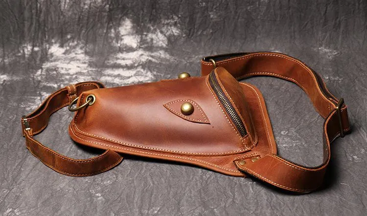 Retro Brown MENS LEATHER FANNY PACK FOR MEN Dark Coffee Ox Head BUMBAG Vintage WAIST BAGS