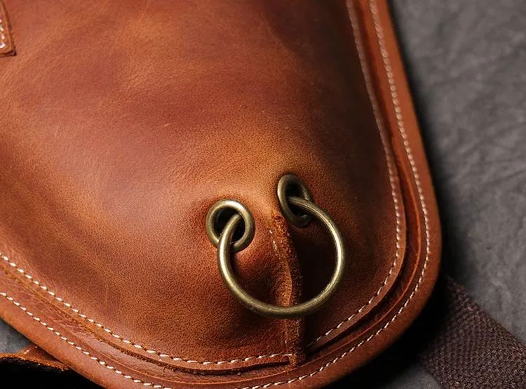 Retro Brown MENS LEATHER FANNY PACK FOR MEN Dark Coffee Ox Head BUMBAG Vintage WAIST BAGS