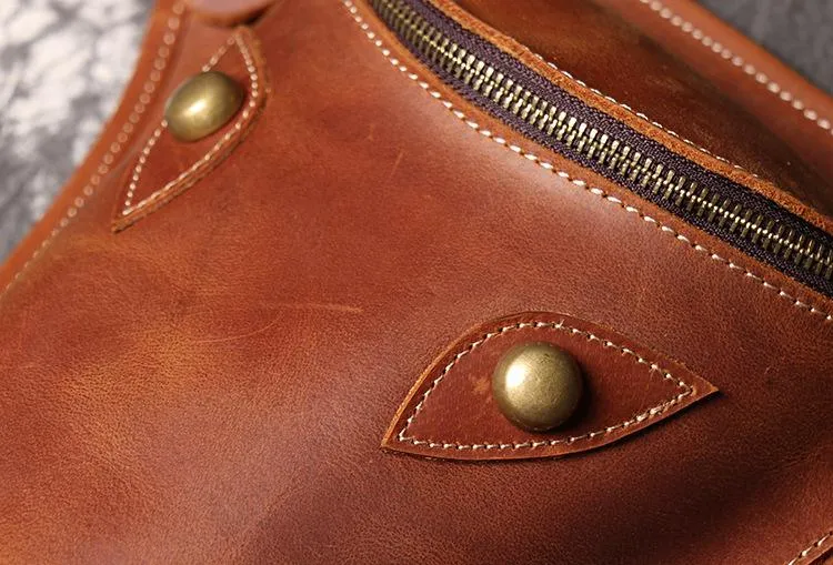 Retro Brown MENS LEATHER FANNY PACK FOR MEN Dark Coffee Ox Head BUMBAG Vintage WAIST BAGS