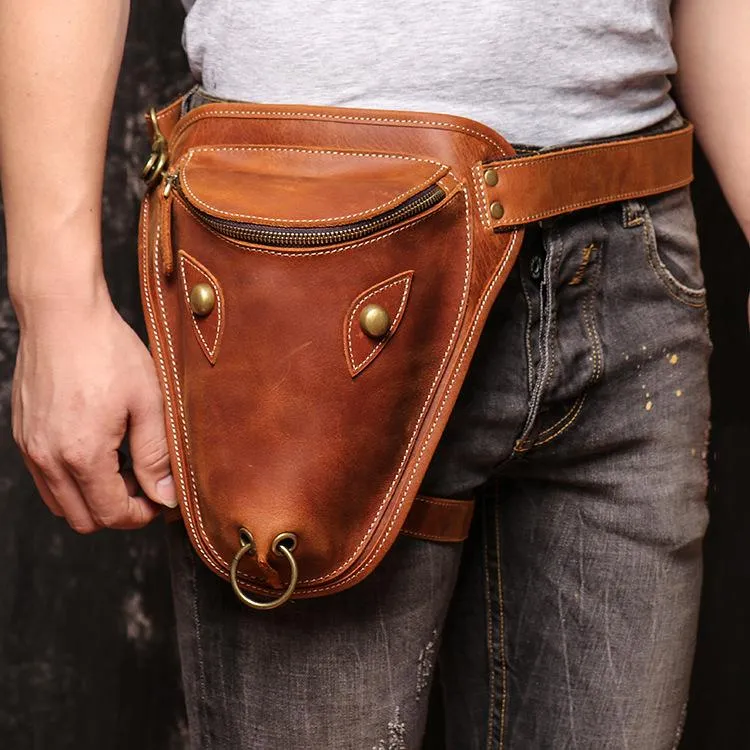 Retro Brown MENS LEATHER FANNY PACK FOR MEN Dark Coffee Ox Head BUMBAG Vintage WAIST BAGS