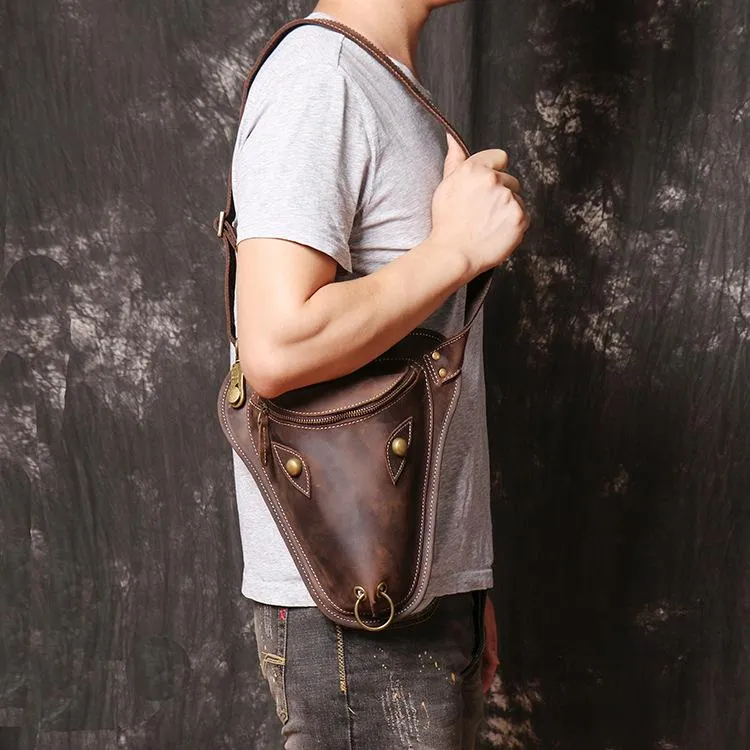 Retro Brown MENS LEATHER FANNY PACK FOR MEN Dark Coffee Ox Head BUMBAG Vintage WAIST BAGS