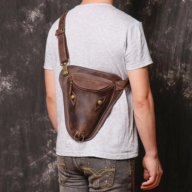 Retro Brown MENS LEATHER FANNY PACK FOR MEN Dark Coffee Ox Head BUMBAG Vintage WAIST BAGS