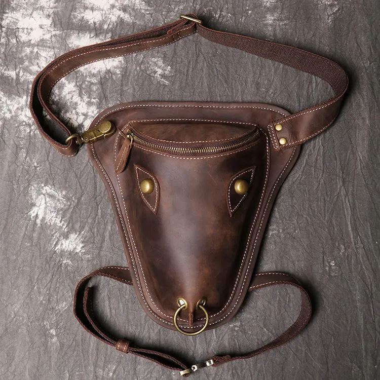 Retro Brown MENS LEATHER FANNY PACK FOR MEN Dark Coffee Ox Head BUMBAG Vintage WAIST BAGS