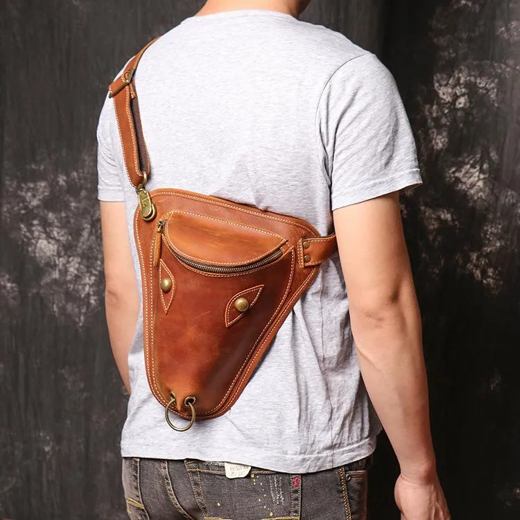 Retro Brown MENS LEATHER FANNY PACK FOR MEN Dark Coffee Ox Head BUMBAG Vintage WAIST BAGS