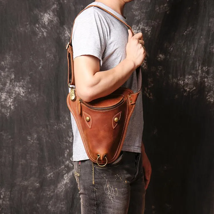 Retro Brown MENS LEATHER FANNY PACK FOR MEN Dark Coffee Ox Head BUMBAG Vintage WAIST BAGS