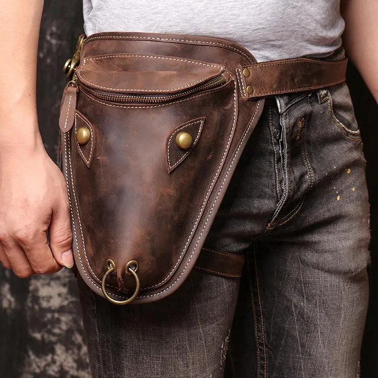 Retro Brown MENS LEATHER FANNY PACK FOR MEN Dark Coffee Ox Head BUMBAG Vintage WAIST BAGS