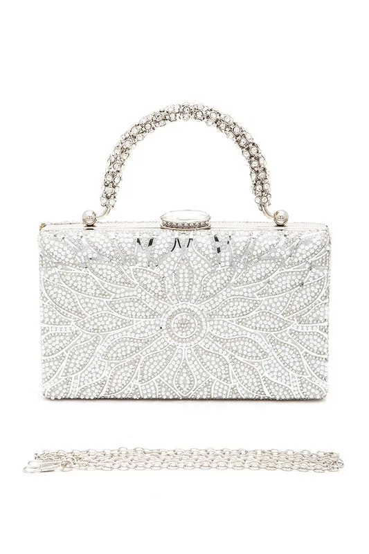 Rhinestone Handle Flower Box Clutch